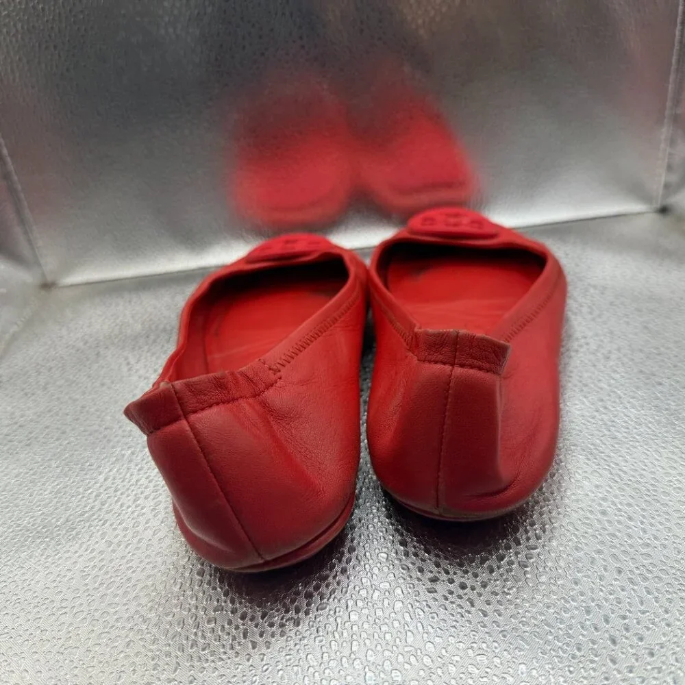 Size 6M Tory Burch Minnie Red‎ Womens Slip On Leather Travel Ballet Flats